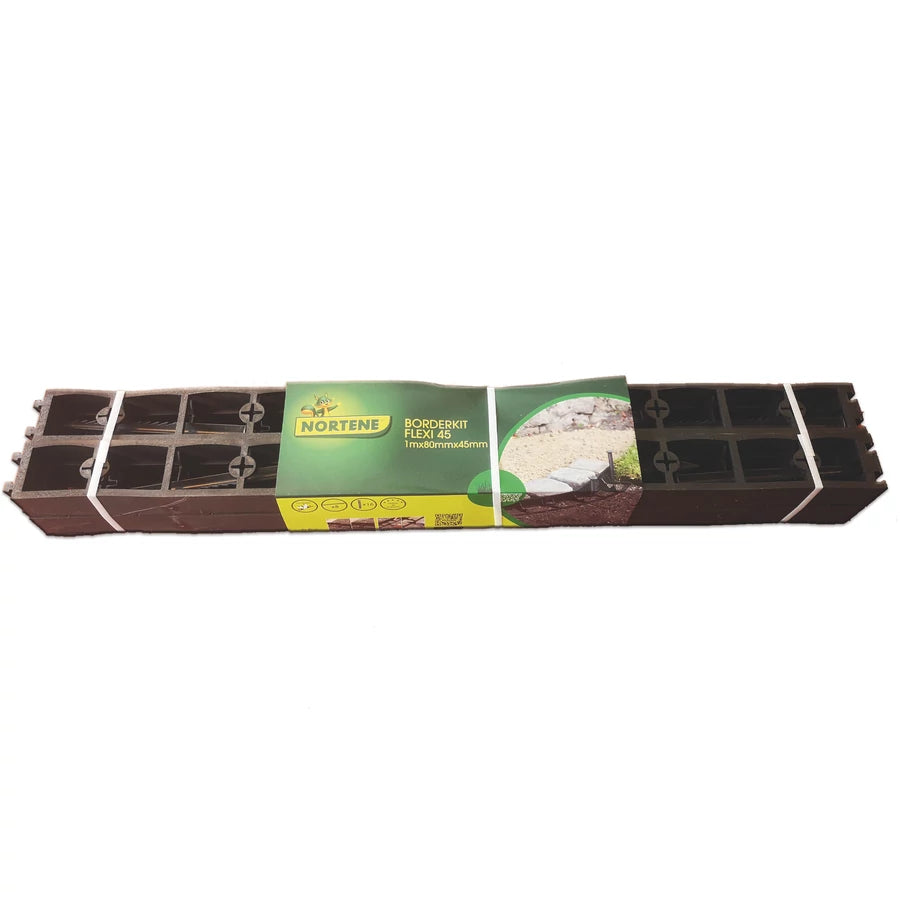 NORTENE - BORDERKIT FLEXI - Extra rugalmas műanyag ágyás- és gyepszegély szett fekete (8db szegély + 16 db FIXING PEG)