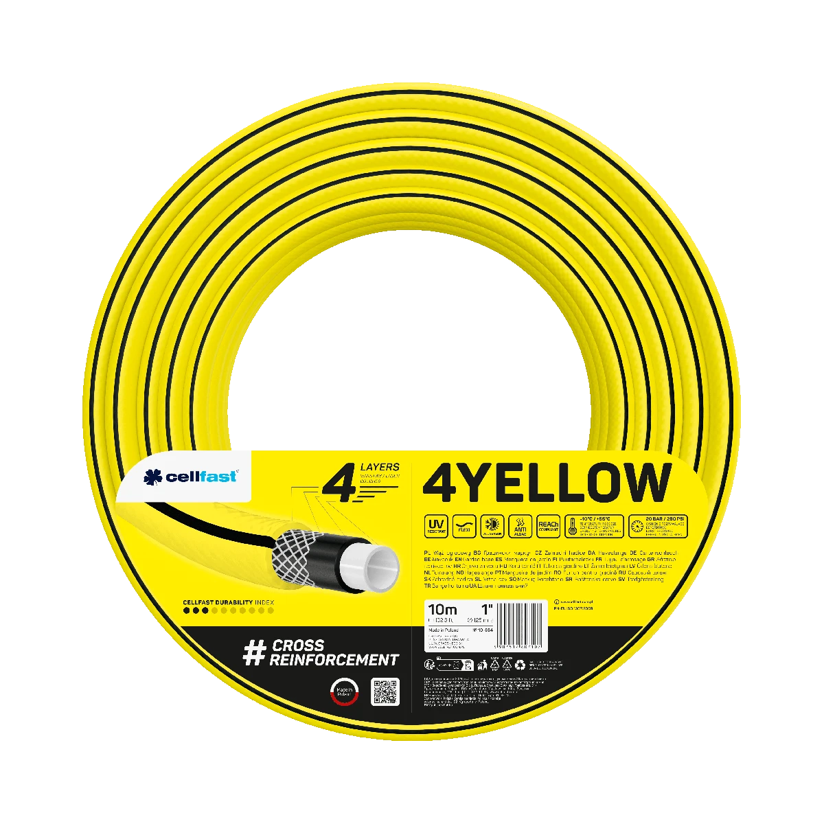 Locsolótömlő - 1' 10m 4 rétegű / CELLFAST YELLOW