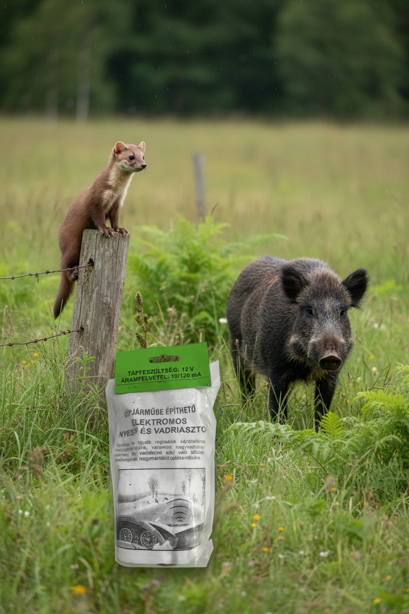 Elektromos Nyest-és vad riasztó, gépjárműbe építhető