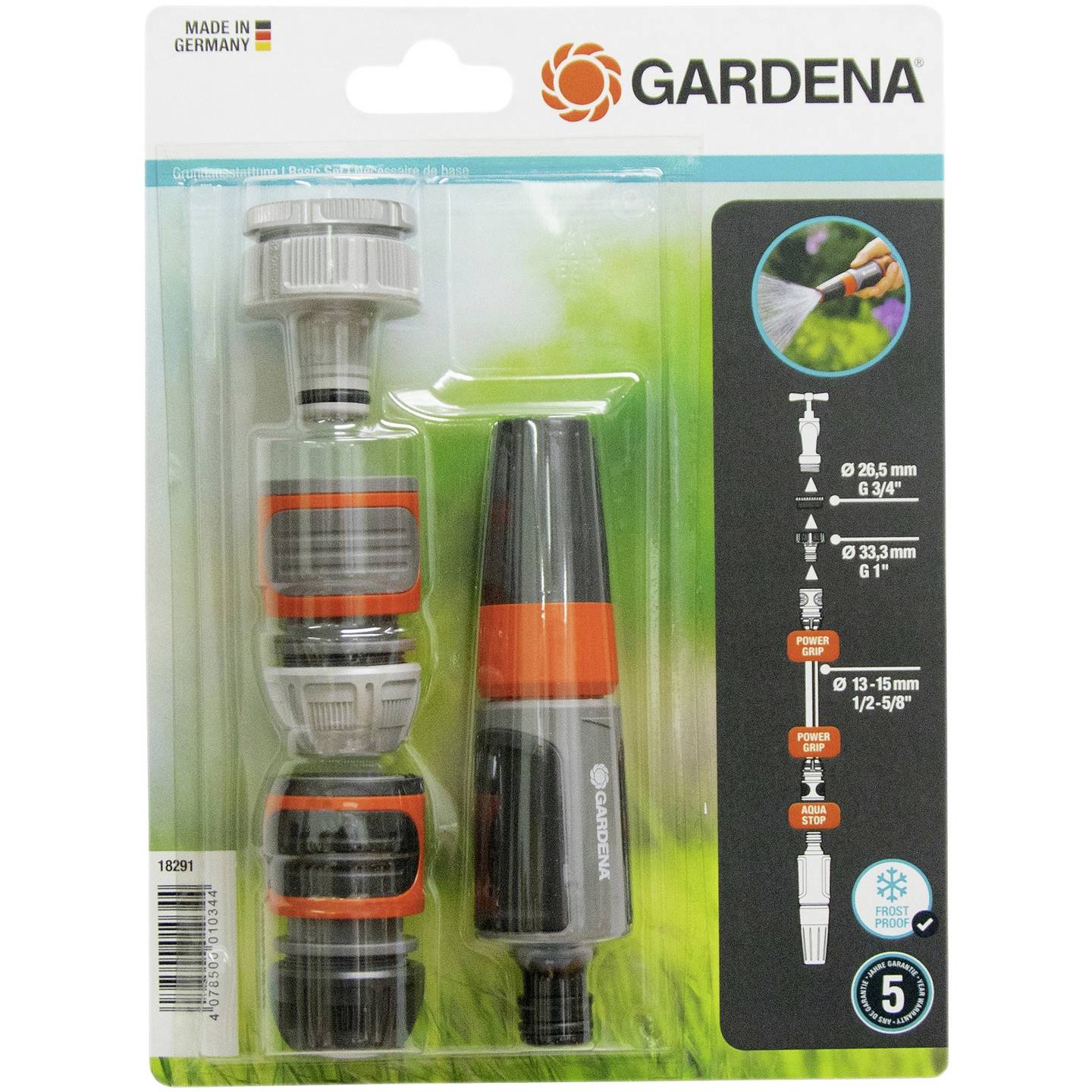 Gardena 1/2"-os kerti vízcsap és locsolófej csatlakozó induló készlet Gardena System (18291)