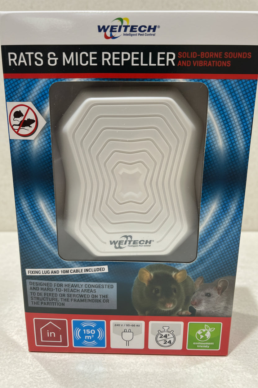 Rágcsáló riasztó Weitech, beltérre, hálózatos, 150 m²-re.