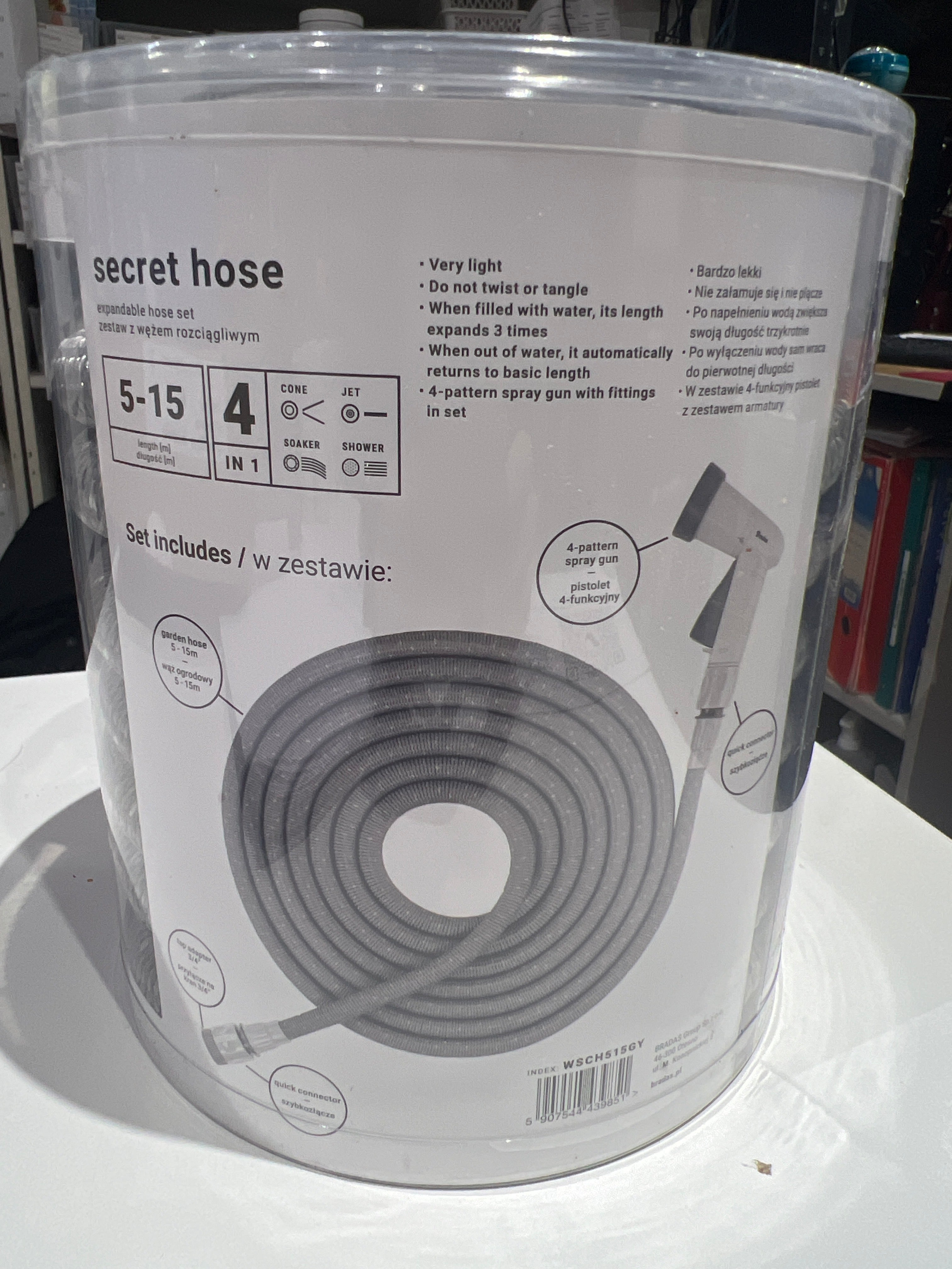 Nyújtható tömlő 5-15m, négy állású locsolófejjel Bradas