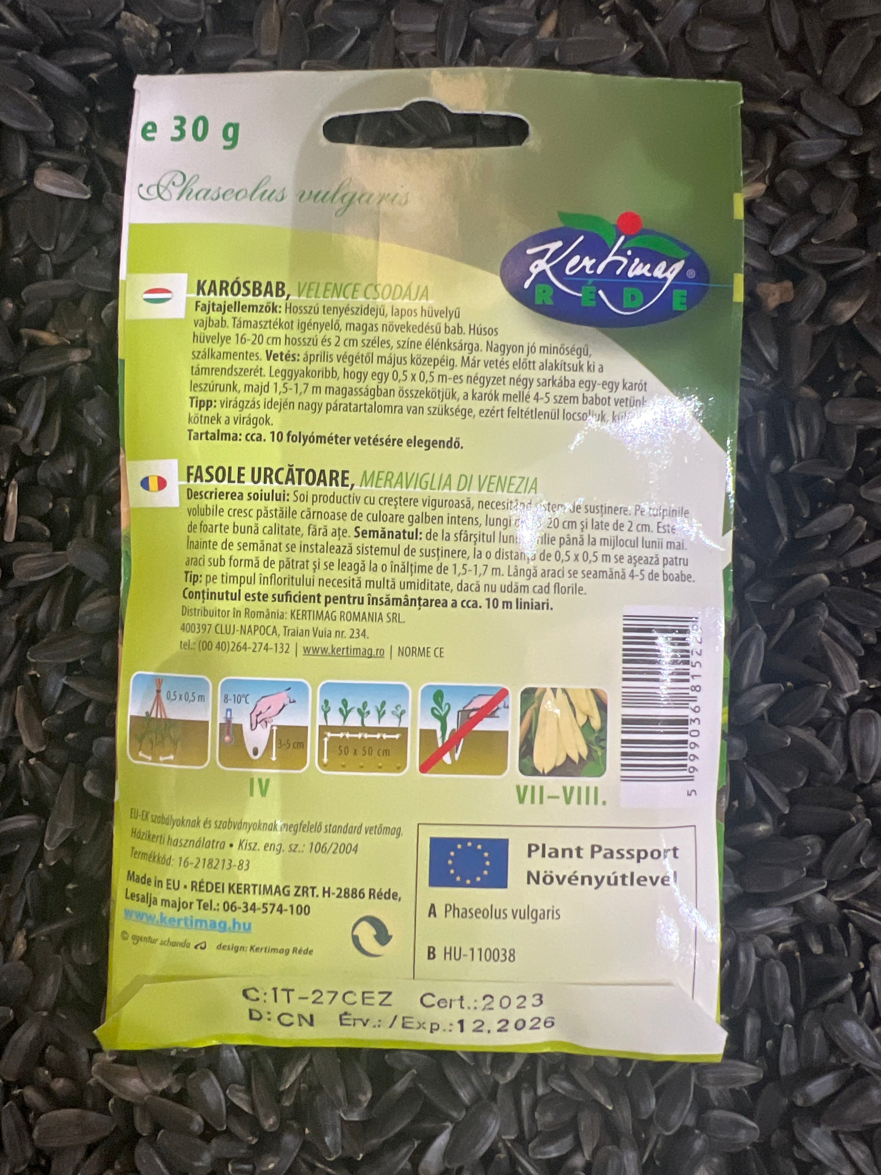 Karósbab Velence csodája, hosszú tenyészidejű, lapos hüvelyű, sárga, szálka mentes