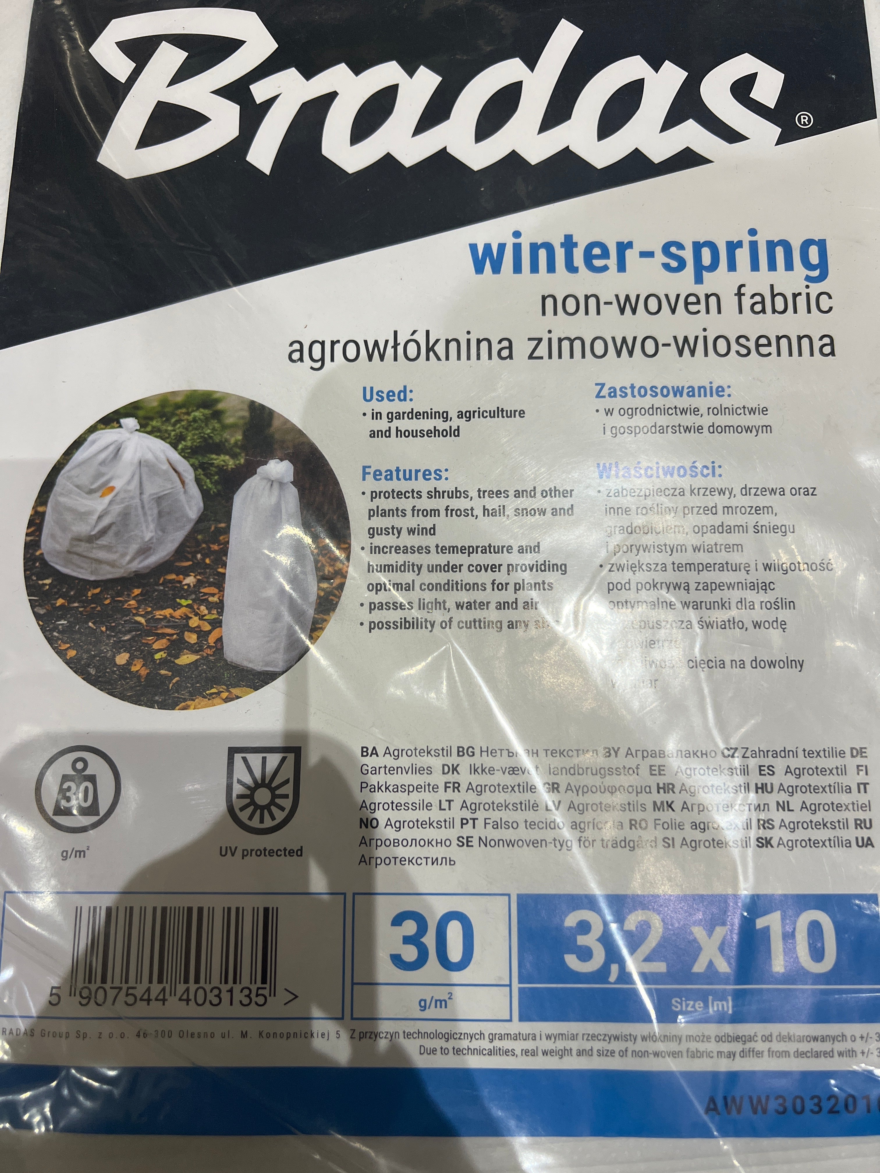 Növénytakaró téli 3,2 X 10 m fehér 30 gr/ m2 Bradas