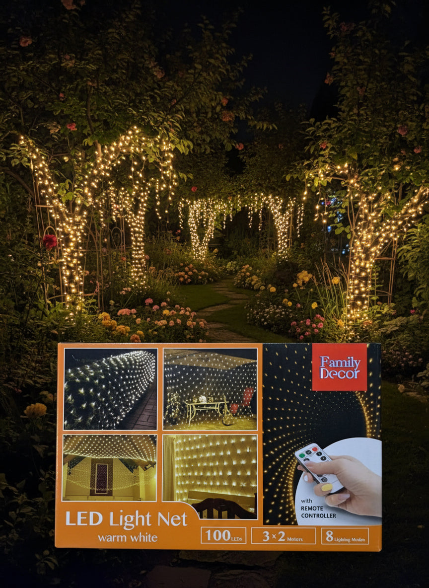 Fényhálò ledes hálòzatos, távirányítòval 3 x 2 m, melegfehér