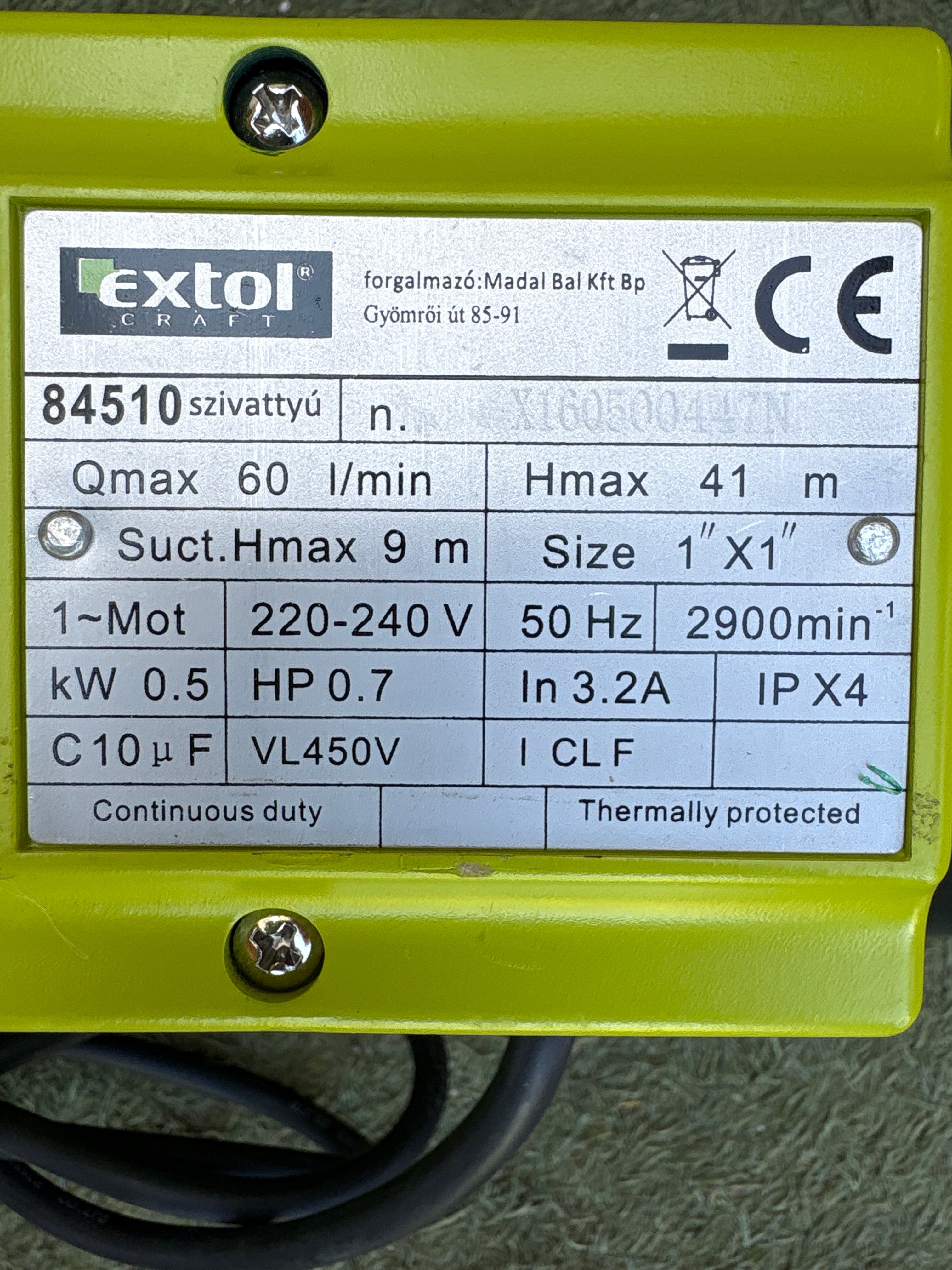Szivattyú, Extol Craft 500 W-os
