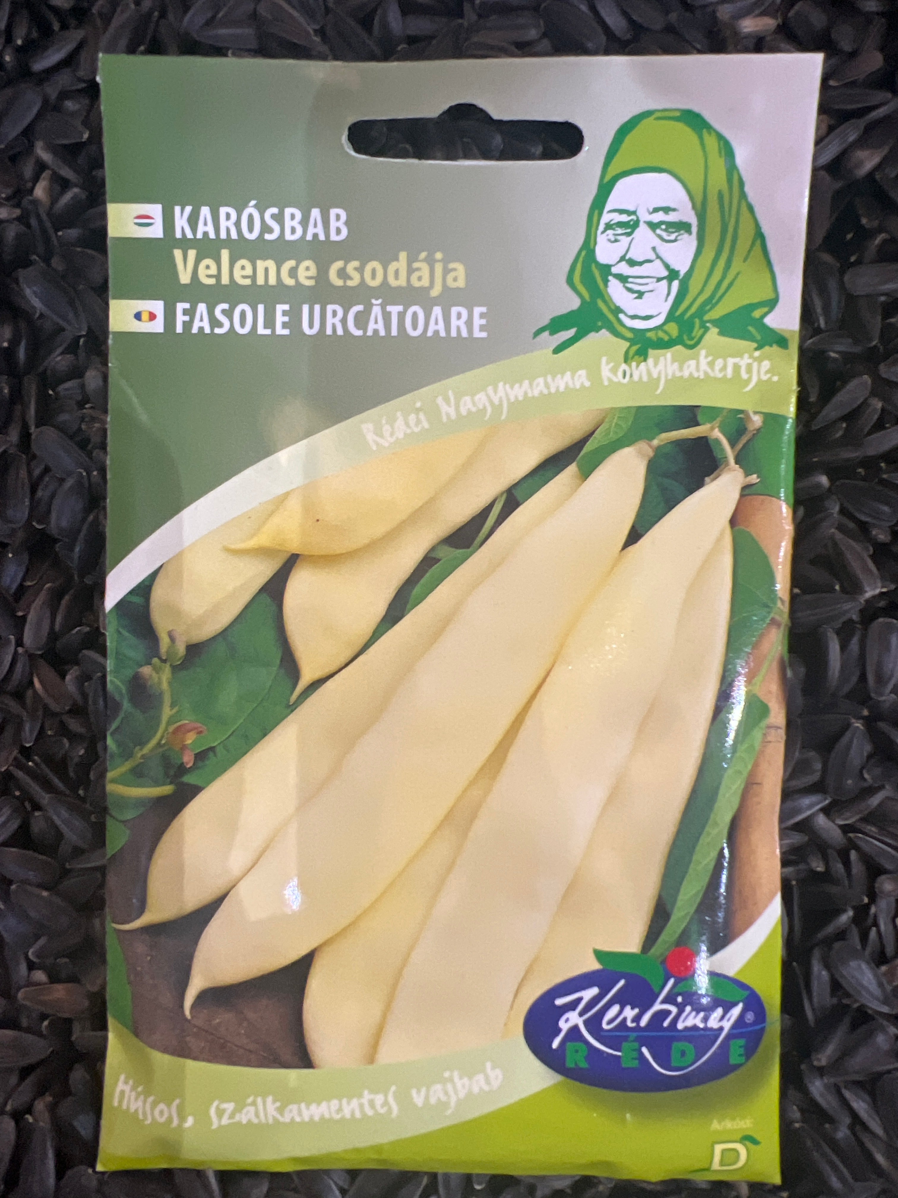 Karósbab Velence csodája, hosszú tenyészidejű, lapos hüvelyű, sárga, szálka mentes
