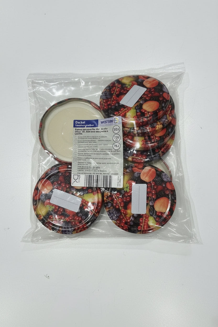 Lapka (befőttesüveg tető) gyümölcs mintás TO82 csomagban (10db)