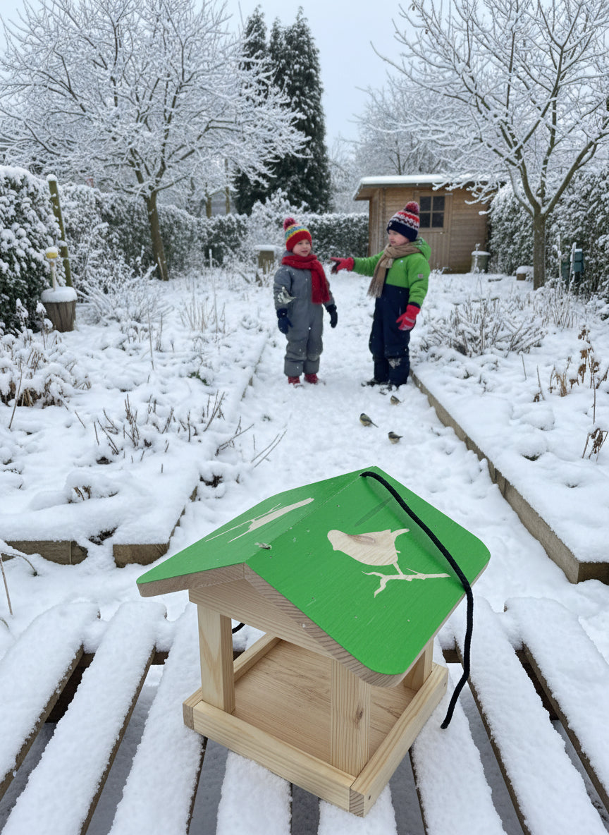 Madáretető zöld tetővel