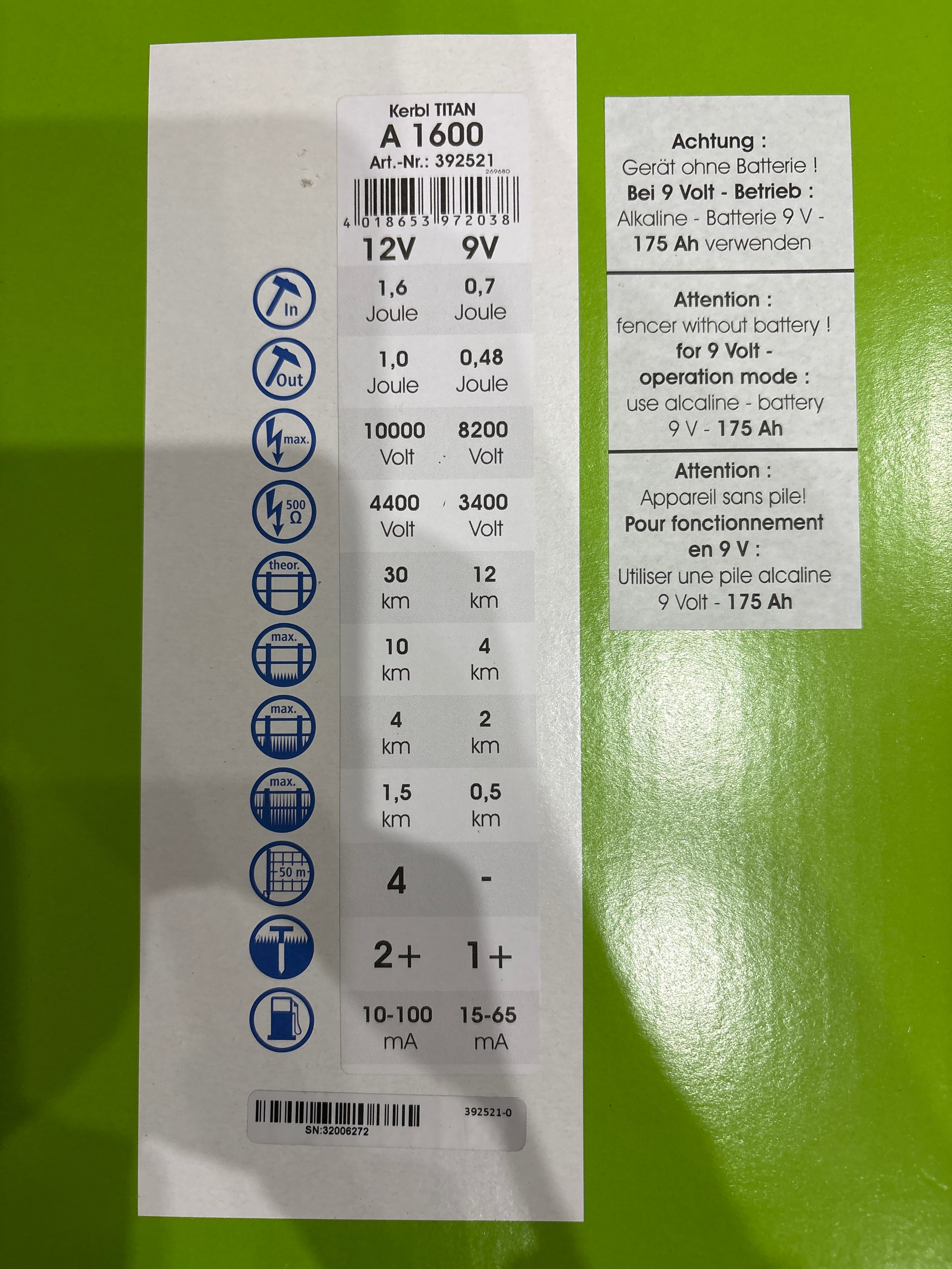 Villanypásztor KerblTitan A 1600 12V, 230 V, solar