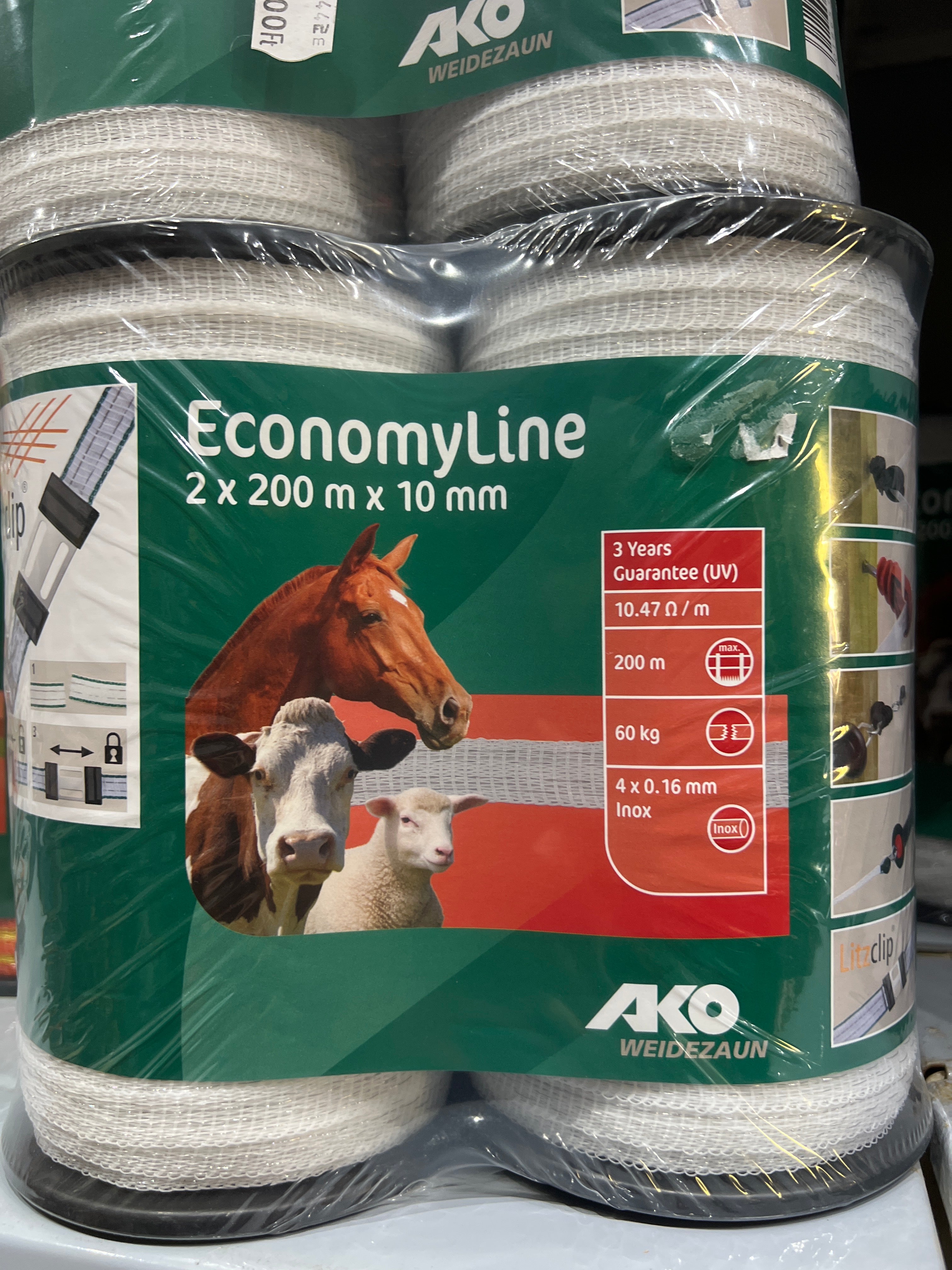 Villanypásztor szalag Economy Line 2 db / csomag  (2x 200 m x 10 mm) 60 kg 10,47 ohm