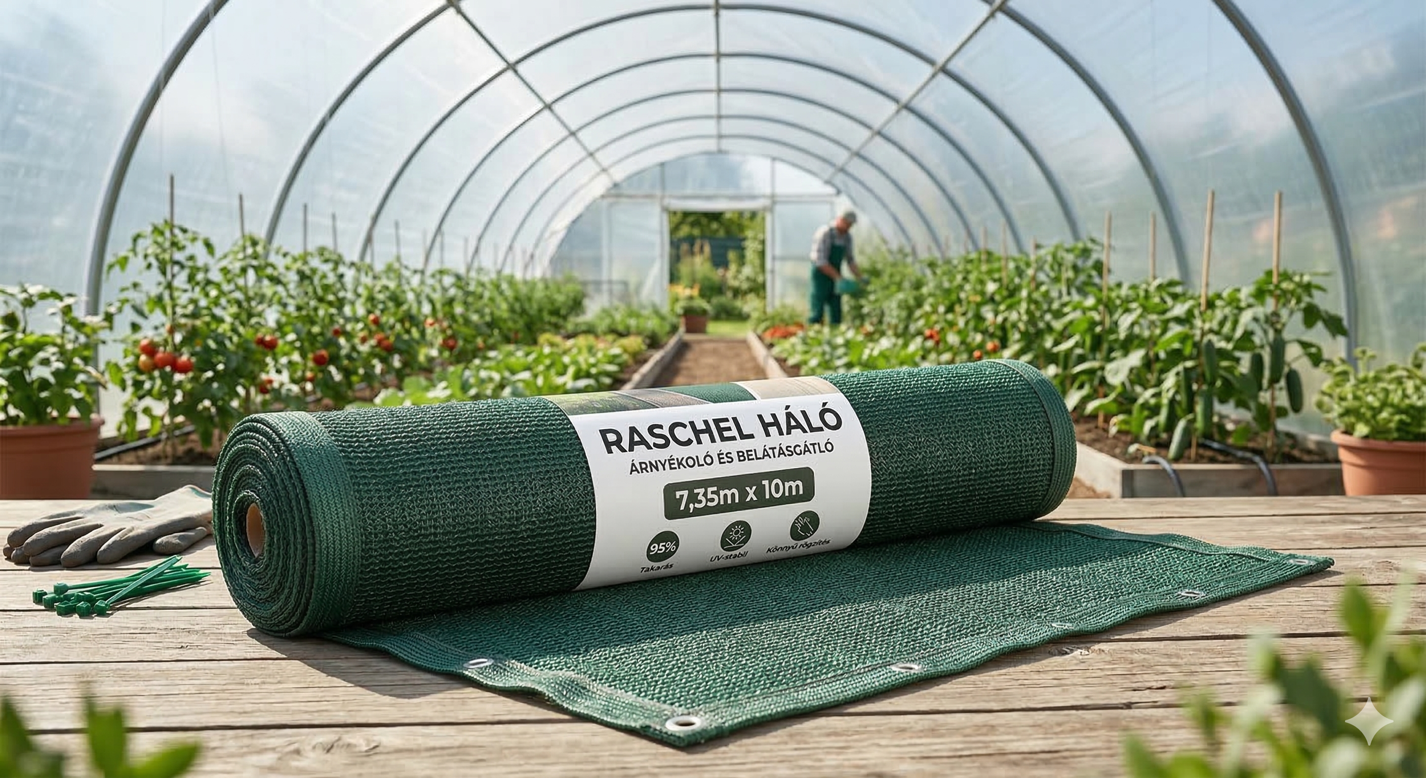 Háló Raschel árnyékolóháló  7, 35 x 10m (kicsomagolt)