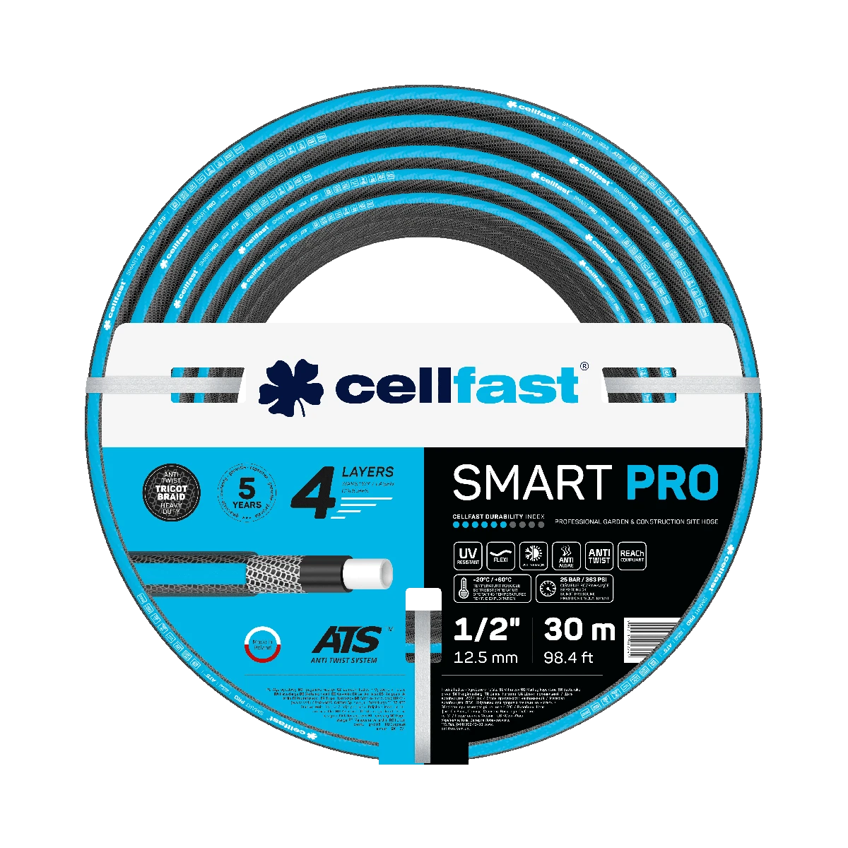 Locsolótömlő 1/2 30m 4 rétegű SMART PRO ATS CELLFAST