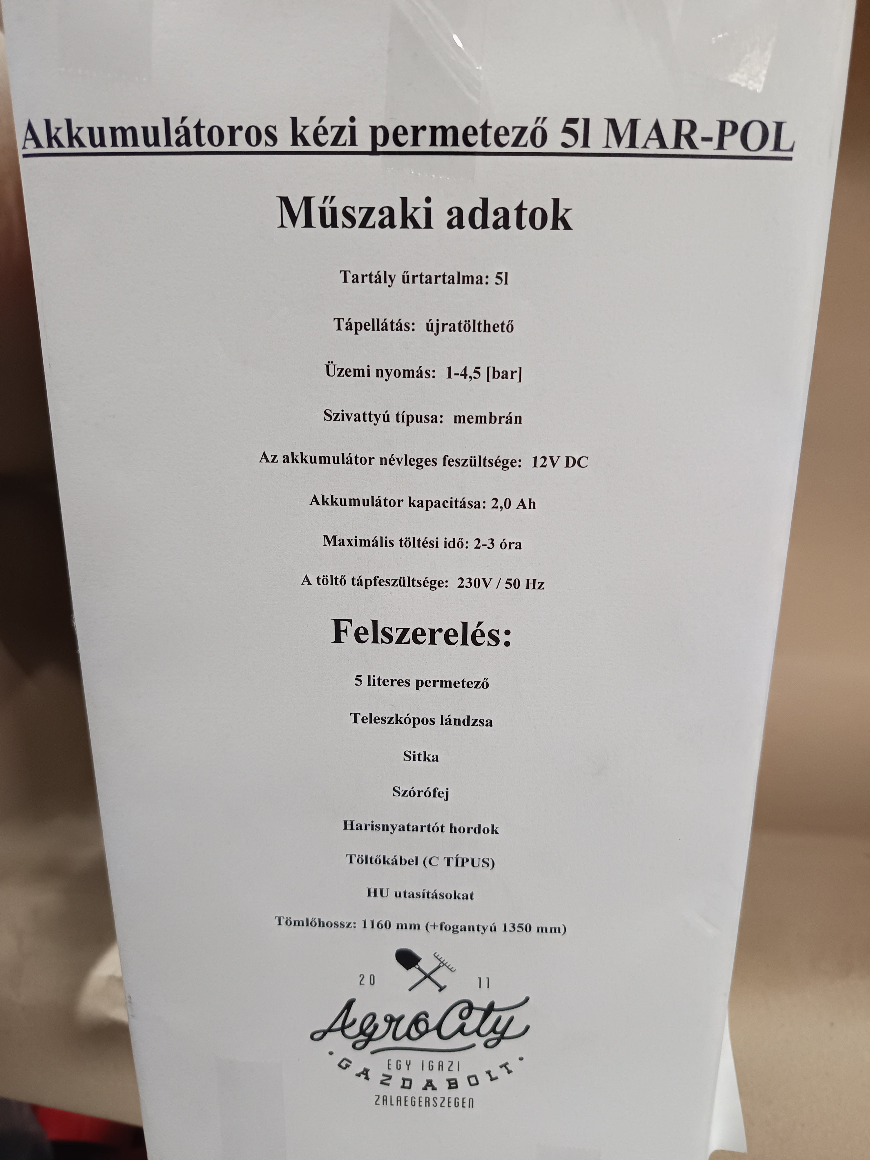 MAR-POL akkumulátoros kézi permetező 5L