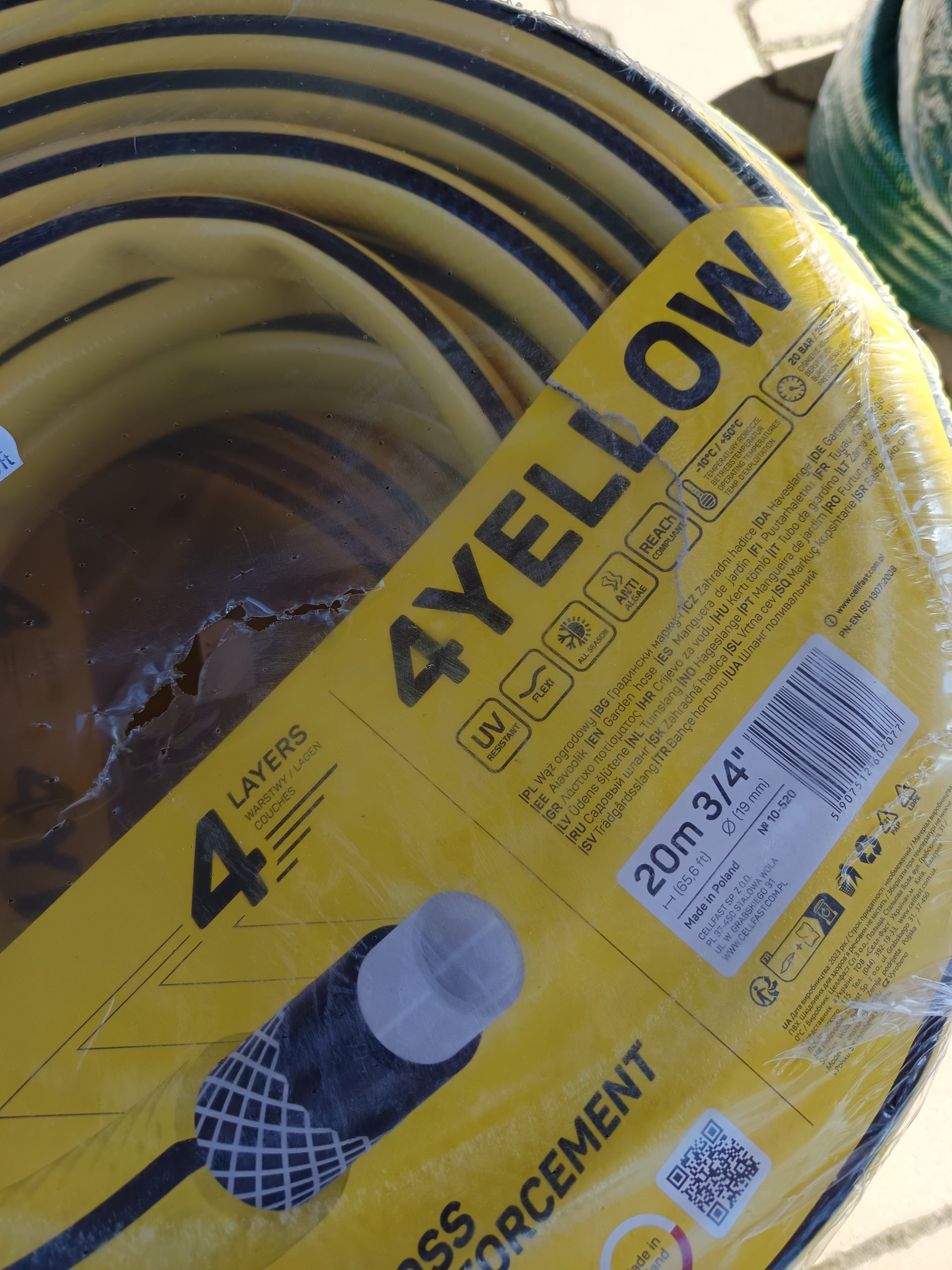 Locsolótömlő 3/4 20m 4 rétegű Cellfast Yellow