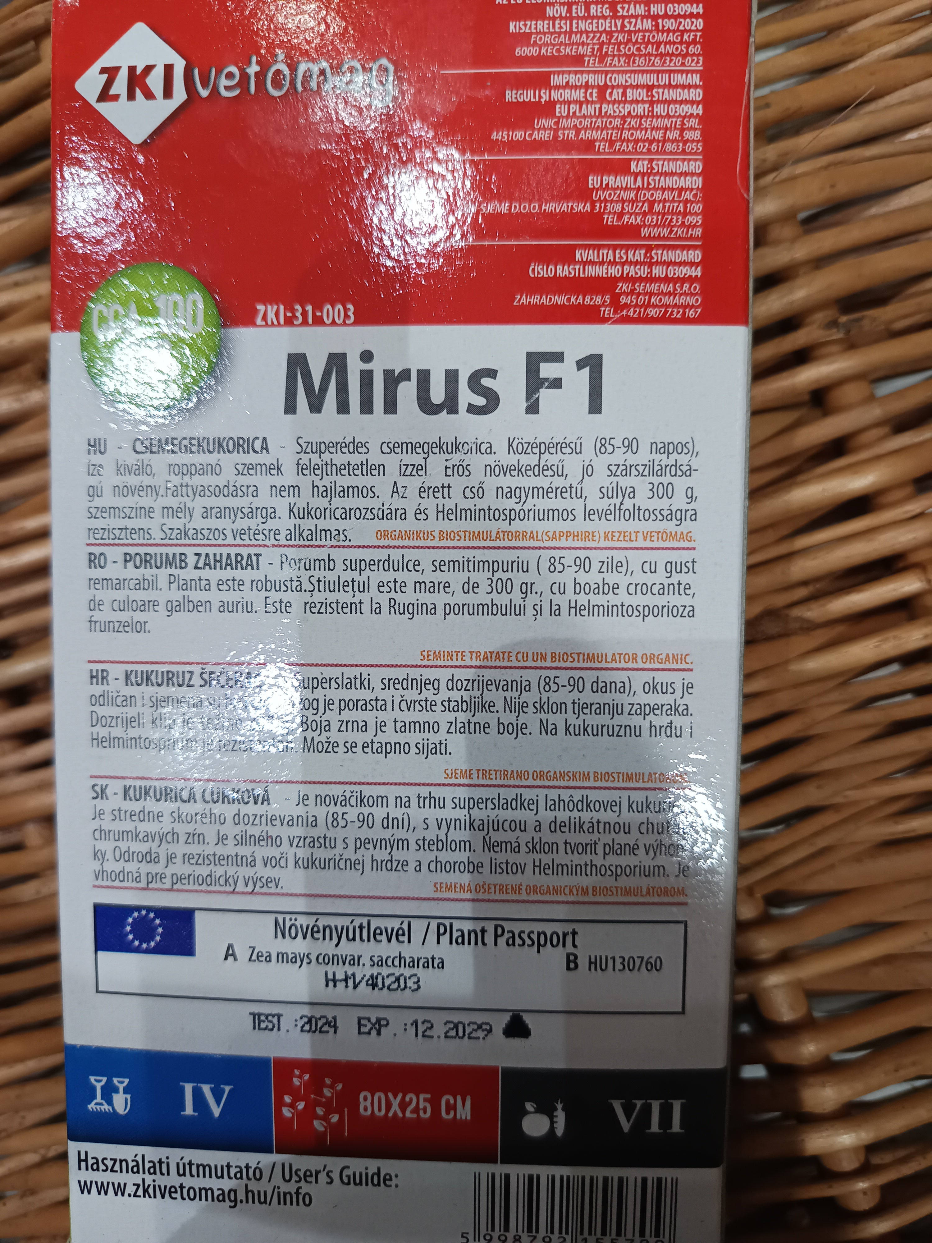 Csemegekukorica Mirus F1 szuperédes középérésű 100szem
