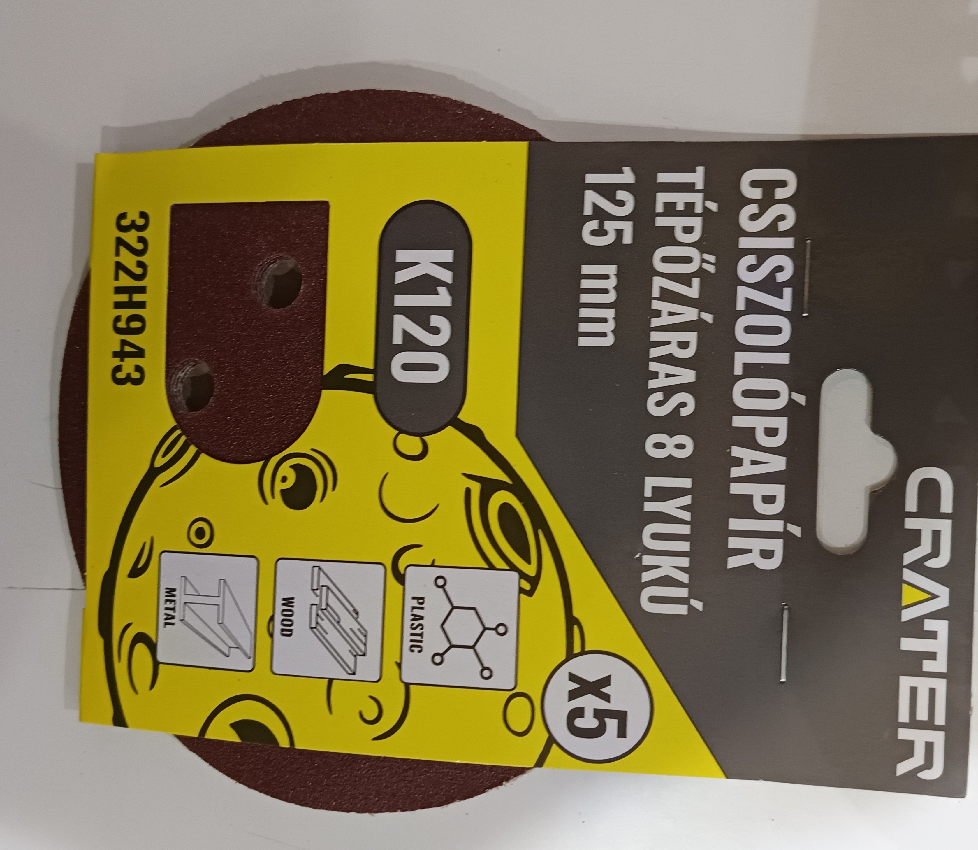 Csiszolópapír tépőzáras 8 lyukú 125 mm