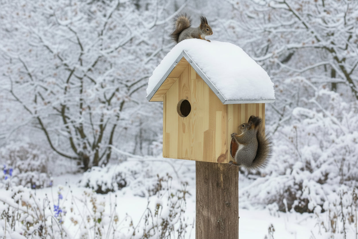 Mókus/madáretető ház fából, alumínium tetővel