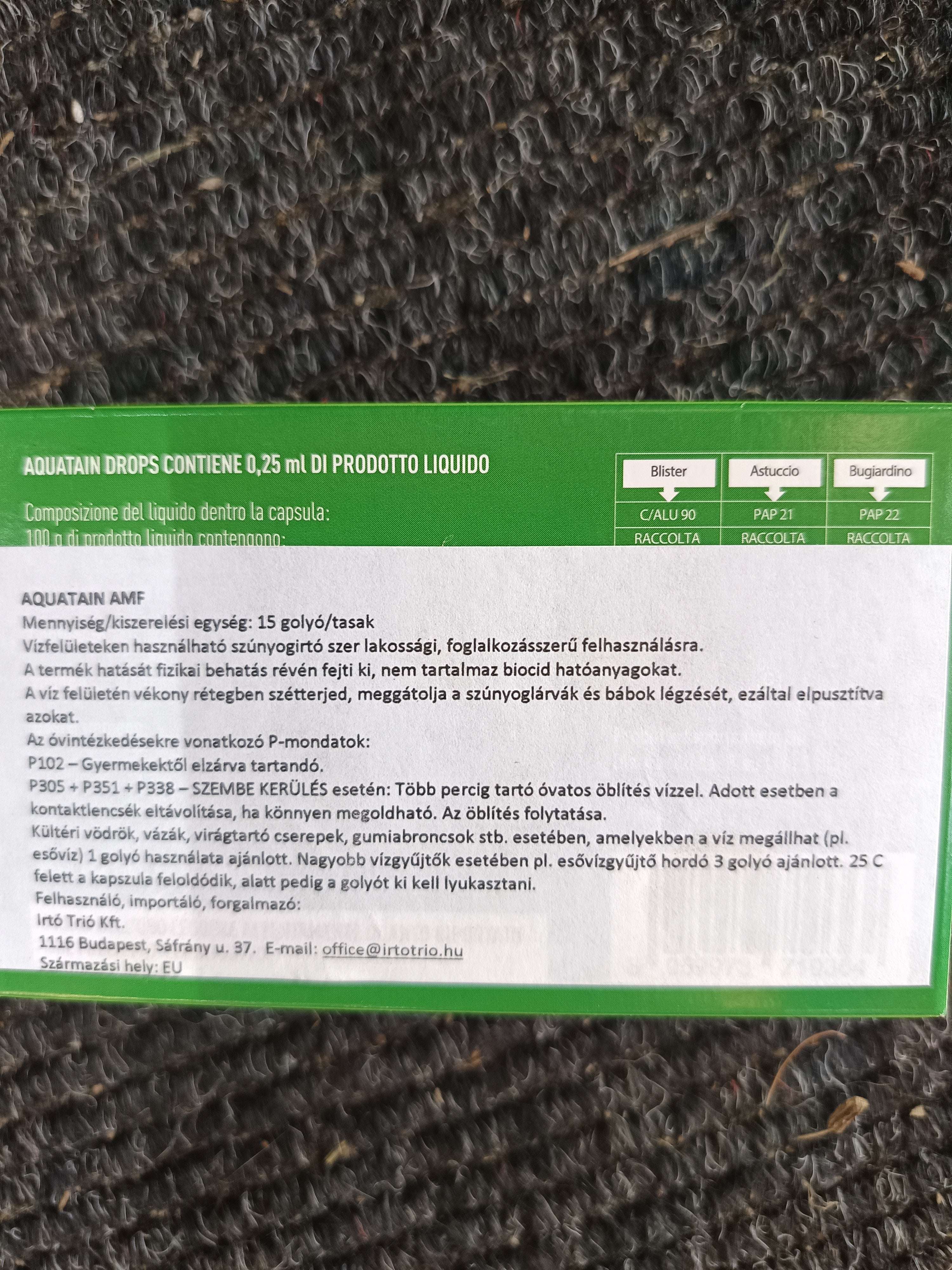 Szúnyogirtó szer vízfelületeken használható, nem tartalmaz biocid hatóanyagot, 15 golyò/tasak