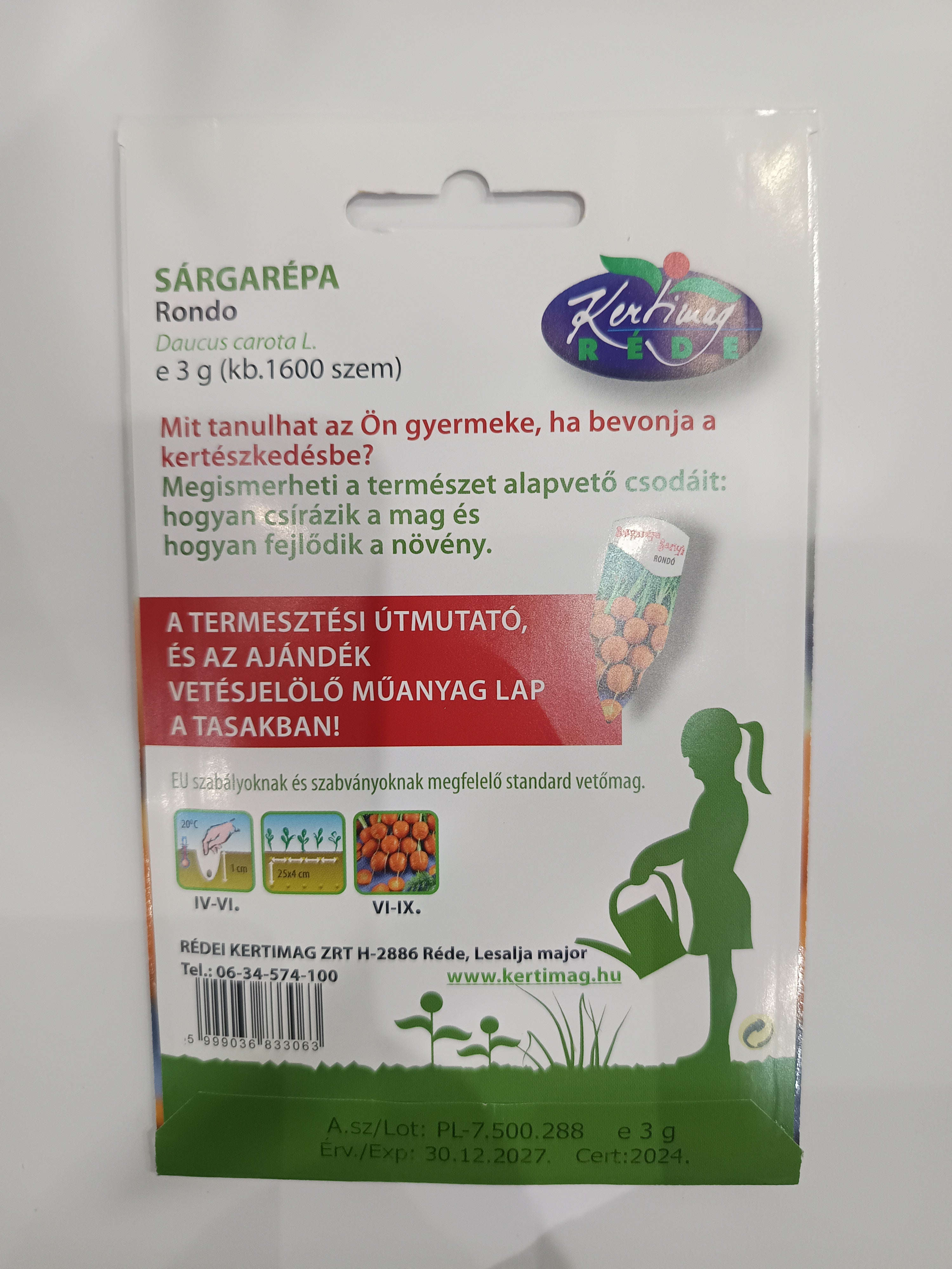 Sárgarépa Sanyi Rondo vetőmag gyermekkertészeknek Kertimag 3g (kb 1600szem)