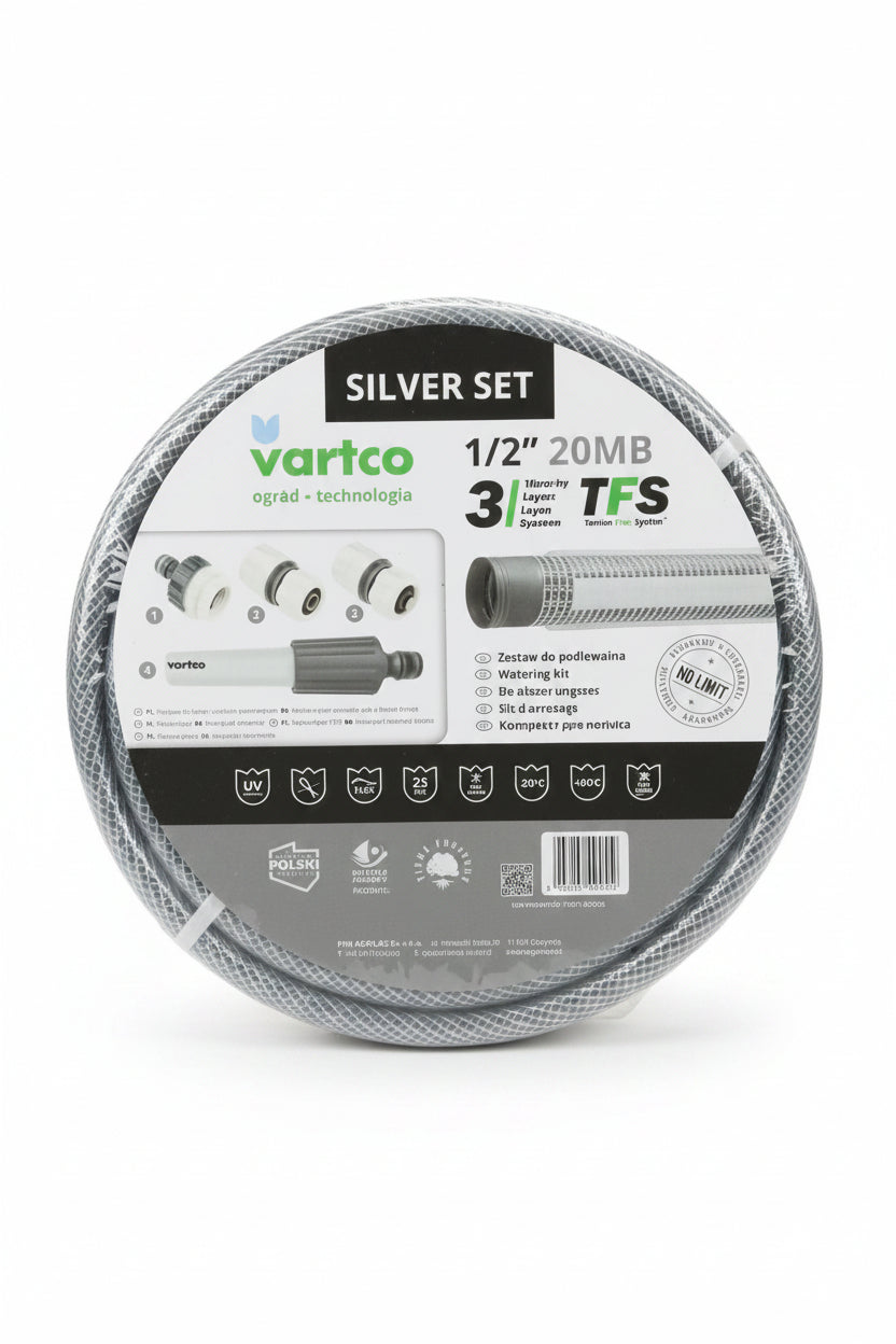 Locsolótömlő szett csatlakozóval 1/2" 20m 3 rétegű SILVER