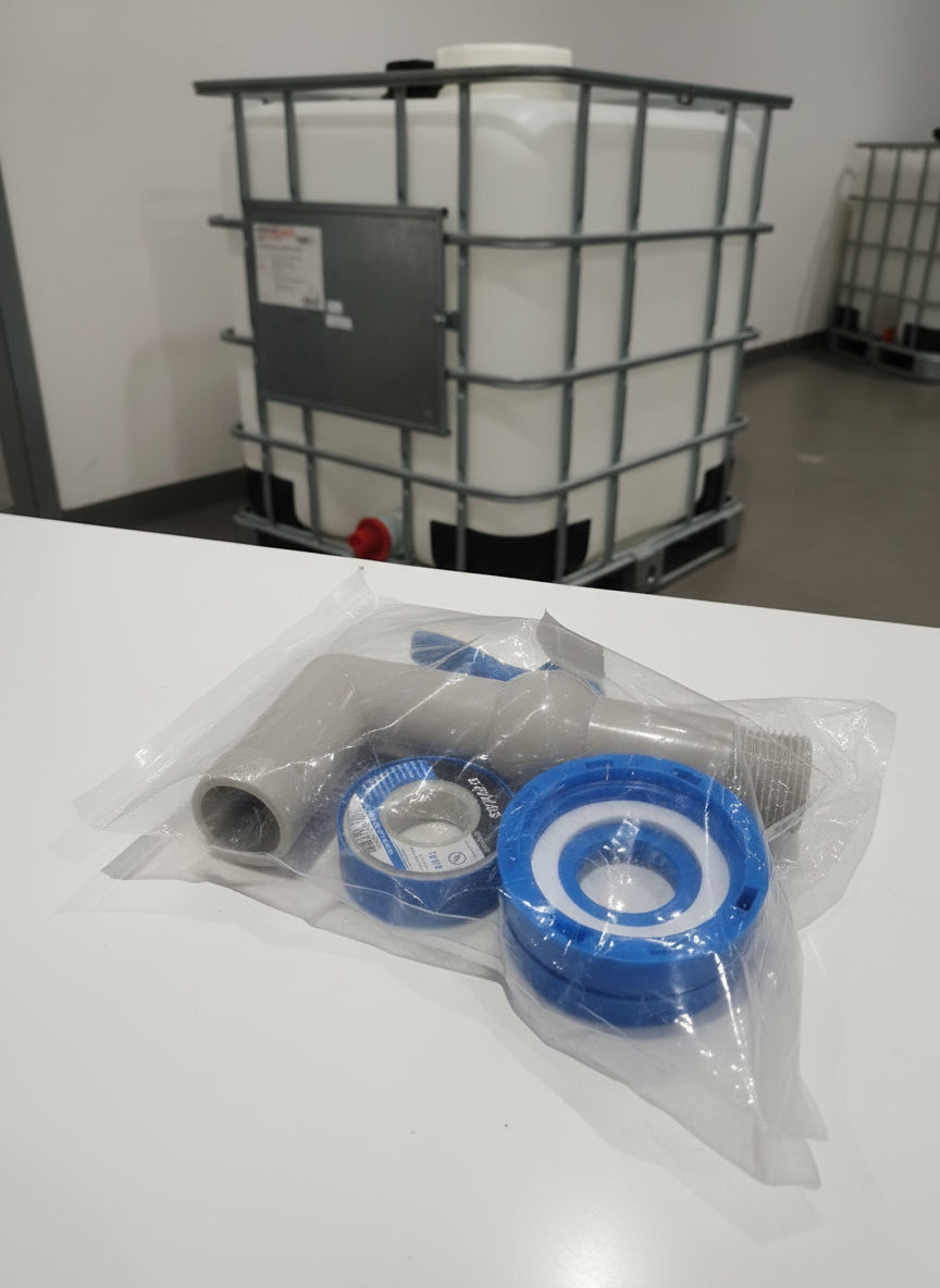 90°os csap IBC tartályhoz PTFE szalaggal S60x6