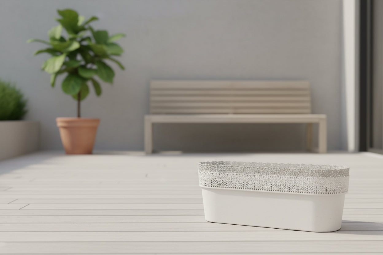 Balkonláda virágos fehér/szürke